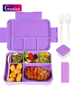 Buy Bento Lunch Box for Kids, 1330ML Bento Box Adult Lunch Box with 6 Compartment, Leakproof Snack Boxes with Utensil Sauce Dressing Containers, Reusable On-the-Go Meal and Snack Packing(Purple) in Saudi Arabia