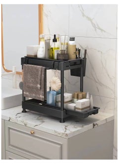 Buy Under Sink Organizer, Double Sliding Pull-out Shelf, Countertop Organizer, Multi-purpose Bathroom Organizer, Kitchen Organizer Storage Rack (Black) in UAE