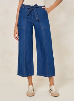 Buy Self Tie Belt Relaxed Fit Cropped Jeans in Saudi Arabia