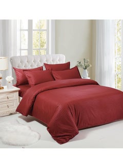 Buy Fitted Bed Sheet Set Single Size 100% Cotton Premium Quality Hotel Luxury Feel 400 TC Breathable 1x Quilt Cover 160x210cm 1x Fitted Sheet 120x200+25cm & 2x Pillowcase 50x75cm Red Color in UAE