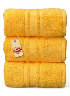 اشتري Luxury Soft and Absorbent 3 Pcs Bath Towel Set - 450 GSM Hotel Quality Bathroom Towel for Bath Hand Beach Pool Or Spa (70x140cm) - Yellow في السعودية