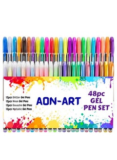 Buy Aon-Art 48pcs Gel Pens Set | Colored Gel Pens Set Perfect for Kids and Adults Coloring Books, Fine Point Colored Pens for Drawing, Doodling, Scrapbooks and Coloring Books etc in UAE