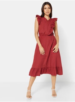 اشتري Ruffle Wrap Midi Dress في الامارات