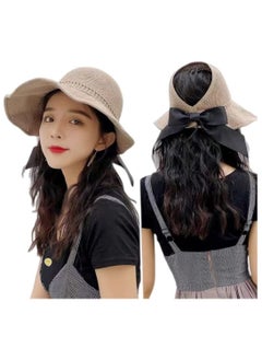 اشتري FASHION MANIA Women's UPF 50+ Breathable Wide Brim Roll -Up Visor Beach Sun Hat في مصر