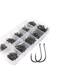 Buy 500pcs Fishing Hooks Carbon Steel Barbed Fishing Hooks Eyed Sea Fish Hooks Carp Fishing Tackle Carp Circle Hooks for Saltwater Freshwater Fishing Accessories, No.3-No.12, 10 Sizes with Compartment Box in UAE