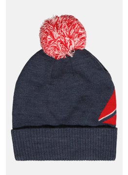 اشتري Women Knitted Pom Pom Beanie Hat, Navy Blue/Red في الامارات