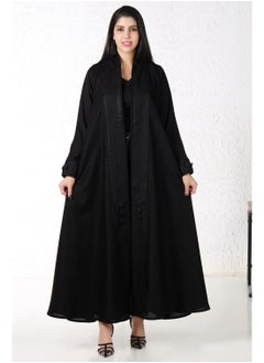 Buy Black abaya with buttons at the collar and sleeves in Saudi Arabia