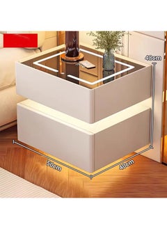 Buy Modern Bedside Nightstand Table with LED Mirror, Sensor Light, Wireless Charging and BT Speaker 50CM in UAE