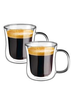 اشتري MAKINGTEC Espresso Cups Coffee Set of 2, Double Walled Thermo Espresso Glasses with Handle, for Coffee, Tea, Espresso, Cappuccino, Latte 220ML في الامارات