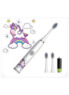 Buy Unicorn Electric Children's Toothbrush Super Soft Waterproof Teeth Cleaning Artifact Battery Powered (3 Heads) in UAE