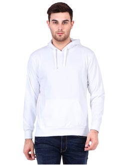 Buy Unisex Regular Fit Full Sleeves Solid Hoodie Sweatshirt (White) in UAE