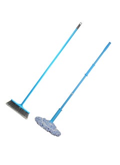 Buy Clean and Care Cleaning Set Combo Indoor Broom Spinning Mop with Iron Stick Long Handle Stiff Bristles Office Home Kitchen Assorted Color in UAE