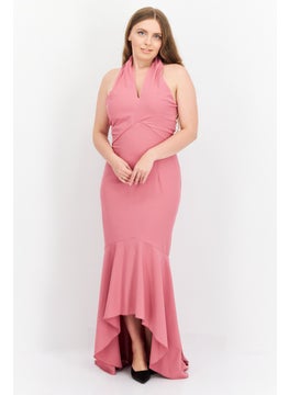 Buy Women Halter Neck Solid Maxi Party Dress, Pink in Saudi Arabia