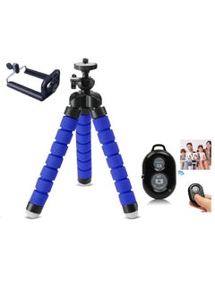 Buy Mini Flexible Sponge Tripod Stand Mount with Bluetooth Selphy Remote For Mobile Phone Smartphone Action Camera Tripod (Blue) in UAE