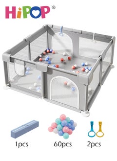 Buy Baby Playpen with Safety Fence,Household Climbing Mat with 60 Sea Balls,Double Door Design,130*130cm Indoor Play Game Fence in UAE