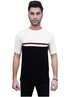 Buy Mens T Shirt 100% Combed Cotton Contrast Panelled Soft Comfortable White T Shirt Top & Tees For Mens in UAE