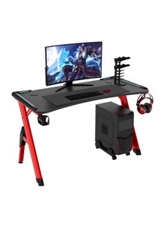 Buy Gaming Table with Carbon Fiber Computer Desk with LED Lights RGB Lighting with Headphone Hook Cup Holder Gamer Workstation in UAE