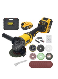 Buy 21V Cordless Angle Grinder Kit with Brushless Electric Motor, including 2pcs 4.0 AH Batteries,Fast Charger, Easy Handle with Cutting Disc and Grinding Disc in Tool Box in Saudi Arabia