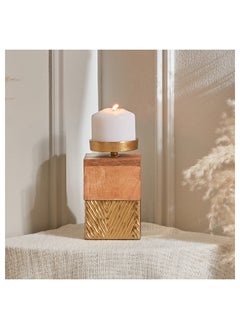 Buy Clifton Wooden and Metal Pillar Candleholder 10 x 18 x 10 cm in UAE