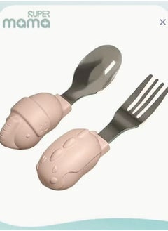 Buy Baby Spoon Fork Set, Stainless Steel Self Feeding Kids Utensils in Saudi Arabia