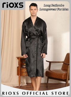 Buy Men's Satin Robe Silk Long Sleeve Solid Lightweight Kimono Bathrobe Long Bathrobe Sleepwear Loungewear For Men in UAE