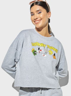 اشتري Printed Crew Neck Crop Sweatshirt في الامارات