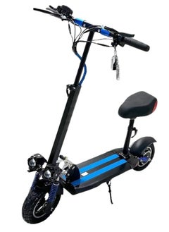 Buy Z2 (E10) Powerful Electric Scooter With Seat, 48V, Foldable, Front & Side Led lights,FREE HANDLEBAR BAG, Blue in UAE