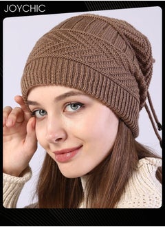 اشتري Women Winter Slouchy Beanie Outdoor Warm Stocking Hat Thick Knitted Skull Hats Multifunctional Hat for Scarves Mask Khaki في السعودية