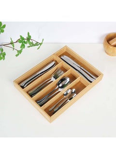 اشتري Aaron Bamboo Cutlery Tray 5 Section Nature Bamboo Cutlery Box Organizer Silverware Storage For Kitchen Drawers For Kitchen & Dining Room L35.5Xw26.5Xh4.5Cm - Clear في الامارات