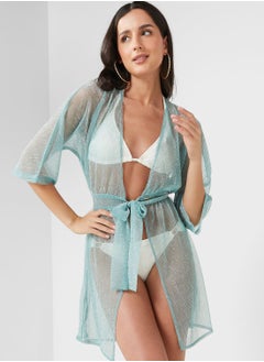 Buy Tie Detail Mesh Kimono in UAE