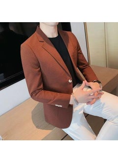 اشتري Stylish Waffle Mens Blazer Autumn Slim Fit Casual Suit JacketX850 Brown X850 Brown في السعودية