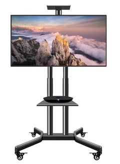 اشتري Mobile TV Stand Rolling TV Cart,Floor TV Stand Trolley for 32” to 70” LCD LED Flat Curved Screen Tilt Height Adjustable TV Stand Mounted with Wheels 2 Media Shelves Cable Management في الامارات