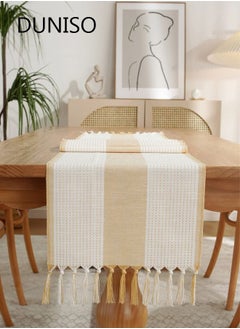 Buy Farmhouse Table Runner Linen Handmade Rustic Table Runner With Tassels For Holiday Party Dining Room Kitchen Decor 33*183cm in Saudi Arabia