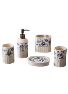 Buy 5 Piece Bathroom Set,Ceramic Material,Durable and Easy to Take Care Of,Including Mouthwash Cup/Soap Box/Dispenser Bottle/Toothbrush Cup,Suitable for Home/Hotel in Saudi Arabia