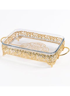 Buy Roza Jumbo Rectangular Tray, Gold - 48x28 cm in UAE