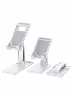 Buy Cell Phone Tablet Stand Mount Fully Foldable Dock Holder Cradle Charger Station Desk Room Office School Kitchen Travel Portable Adjustable Multi-Angle Non-Slip Durable Stable (White) in UAE