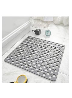 Buy Non Slip Bath Mat Anti Mould Shower Mats TPE Bathroom Bathtub Floor Antibacterial with Suction Cups & Drainage hole Perfect for Everyone Safety Grey 21'' x 21''/53 53cm (Square-Grey) in UAE