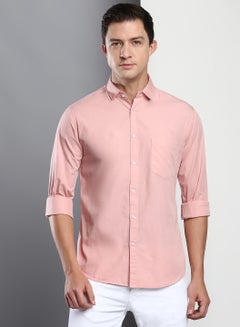 Buy Men's Solid Slim Fit Cotton Casual Shirt with Spread Collar & Full Sleeves. in UAE