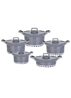 اشتري 17-Piece Granite Energy Saving Cookware Set Grey Casserole 32, 28, 28, 24, 20cm في الامارات