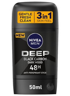 Buy NiveaAntiperspirant Stick For Men, 48h Protection, DEEP Black Carbon Antibacterial, Woody Scent, 50Ml in Egypt