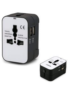 Buy Travel Adapter Worldwide All in One Universal Power Plug Adapter with Dual USB Ports for USA EU UK AUS Cell Phone Laptop (HHT202 Black & White) in UAE