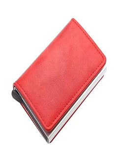 Buy Leather Wallet for Men and Women with Aluminum Rfid Blocking Anti Theft Credit Card Holder Automatic Pop up Metal Case Holds Red in UAE