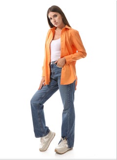 Buy Plain Basic Long Buttons Orange Shirt_Orange in Egypt