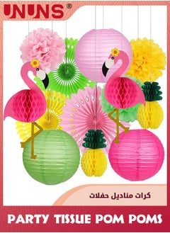 Buy 13Pcs Flamingo Party Supplies,Hawaiian Party Decorations Flamingo and Pineapple,Honeycomb Ball Paper Lanterns Paper Fans Flowers for Birthday Tropical Bachelorette Party in UAE