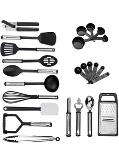 Buy Silicone Cookware Set, 24 Pieces Non-Stick Heat Resistant Silicone Cooking Kitchen Utensil Set, BPA Free, Non-Toxic Kitchen Tools Houseware with Stainless Steel Handles (Black) in Saudi Arabia