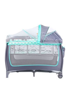 Buy Foldable Baby Crib and Playpen,2 Layer Baby Bed with Diaper Table ,Mosquito Net and Hanging Toys Storage Bag,3-in-1 Folding Bed,Suitable for Newborn and Toddler(Green) in Saudi Arabia