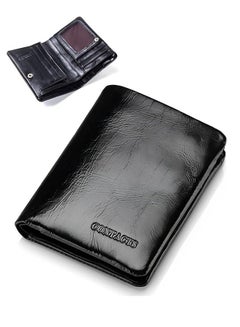 Buy Genuine Leather Wallet for Men, Stylish Short Purse Card Pack, Male Card Holder Carteira Masculina Walet (Black) in Saudi Arabia