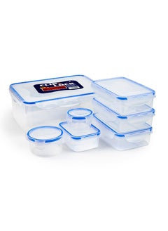 Buy 7-Piece Rectangular Food Storage Set Clear/Blue in UAE