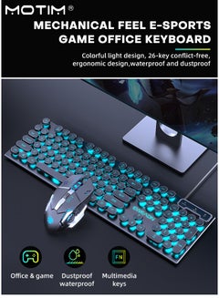 Buy 104 Keys Typewriter Style Wired Mechanical Gaming Keyboard RGB Backlit Wired with Blue Switch Retro Round Keycap Keyboard Writertype Keyboard-with Gaming Mouse in UAE