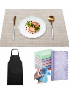 اشتري Placemats Set of 8, Heat Insulation & Stain Resistant Washable Place Mats, Apron for Women Men with 2 Pockets,Cleaning Cloth for Dining Table في الامارات